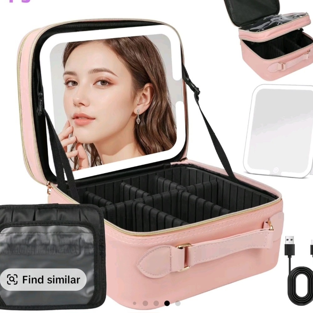 Pink Travel Makeup Case with Mirror